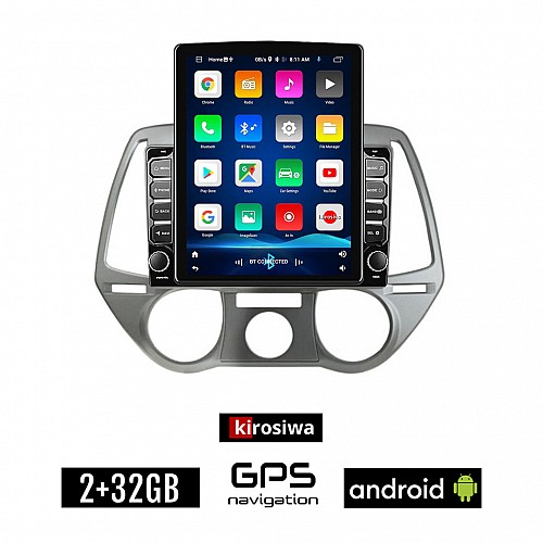 KIROSIWA HYUNDAI i20 (2008 - 2013) Android οθόνη αυτοκίνητου 2GB με GPS WI-FI (ηχοσύστημα αφής 9.7" ιντσών OEM Youtube Playstore MP3 USB Radio Bluetooth Mirrorlink εργοστασιακή, 4x60W, AUX)