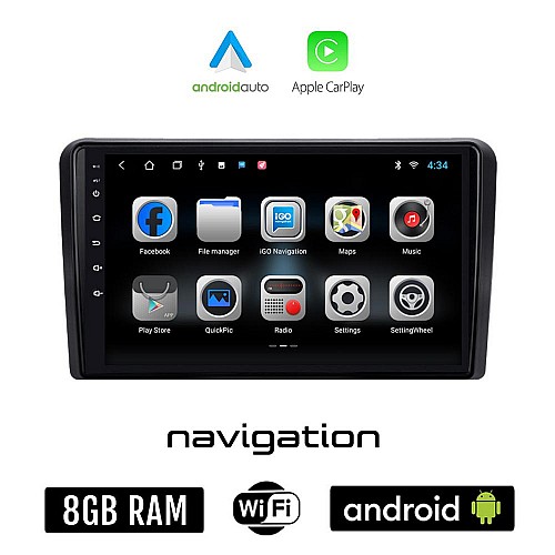 SUZUKI IGNIS (2003 - 2010) Android οθόνη αυτοκίνητου 8GB + 128GB με GPS WI-FI (ηχοσύστημα αφής 9" ιντσών OEM Android Auto Apple Carplay Youtube Playstore MP3 USB Radio Bluetooth Mirrorlink εργοστασιακή, 4x60W)