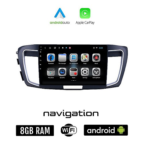 HONDA ACCORD (2007 - 2013) Android οθόνη αυτοκίνητου 8GB + 128GB με GPS WI-FI (ηχοσύστημα αφής 9" ιντσών OEM Android Auto Apple Carplay Youtube Playstore MP3 USB Radio Bluetooth Mirrorlink εργοστασιακή, 4x60W)