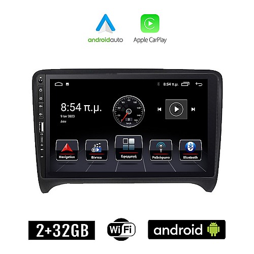 AUDI TT (2007 - 2015) Android οθόνη αυτοκίνητου 2+32GB με GPS WI-FI (ηχοσύστημα αφής 9" ιντσών Apple CarPlay Android Auto 2GB Car Play Youtube Playstore MP3 USB Radio Bluetooth Mirrorlink εργοστασιακή, 4x60W, Navi)