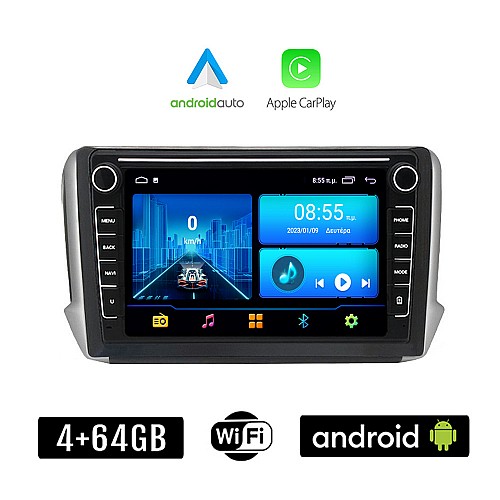 PEUGEOT 208 - 2008 (2012-2019) Android οθόνη αυτοκίνητου 4+64GB με GPS WI-FI (ηχοσύστημα αφής 8" ιντσών 4GB CarPlay Android Auto Car Play Youtube Playstore MP3 USB Radio Bluetooth Mirrorlink εργοστασιακή, 4x60W, Navi)