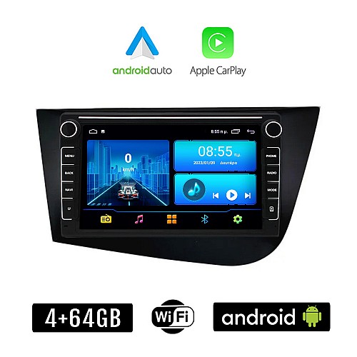 SEAT LEON (2005-2011) Android οθόνη αυτοκίνητου 4+64GB με GPS WI-FI (ηχοσύστημα αφής 8" ιντσών 4GB CarPlay Android Auto Car Play Youtube Playstore MP3 USB Radio Bluetooth Mirrorlink εργοστασιακή, 4x60W, Navi, μαύρο)
