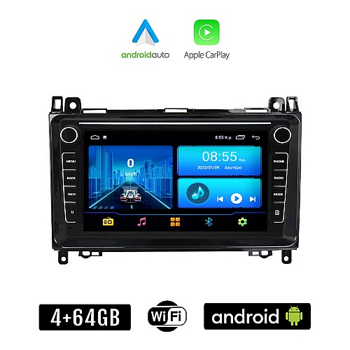 MERCEDES B W245 (2005-2012) Android οθόνη αυτοκίνητου 4+64GB με GPS WI-FI (ηχοσύστημα αφής 8" ιντσών 4GB CarPlay Android Auto Car Play Youtube Playstore MP3 USB Radio Bluetooth Mirrorlink εργοστασιακή, 4x60W, Benz)