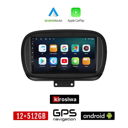 KIROSIWA FIAT 500X (μετά το 2014) Android οθόνη αυτοκίνητου 12GB + 512GB με GPS WI-FI (ηχοσύστημα αφής 9" ιντσών OEM Android Auto Apple Carplay Youtube Playstore MP3 USB Radio Bluetooth Mirrorlink εργοστασιακή, 4x60W, AUX)