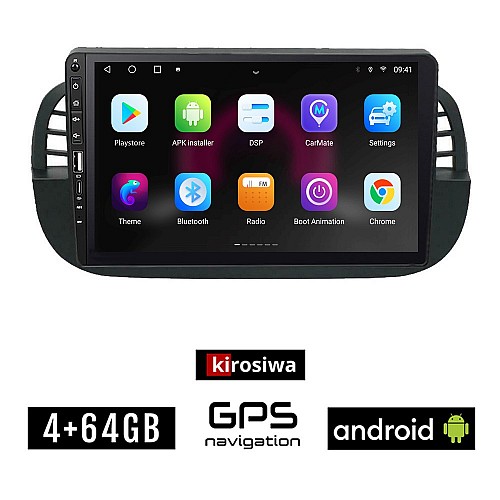 FIAT 500 (2008 - 2015) Android οθόνη αυτοκίνητου 4GB με GPS WI-FI (ηχοσύστημα αφής 9" ιντσών OEM Youtube Playstore MP3 USB Radio Bluetooth Mirrorlink εργοστασιακή, 4x60W, Navi, μαύρη)