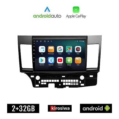 KIROSIWA MITSUBISHI LANCER (μετά το 2008) Android οθόνη αυτοκίνητου 2GB με GPS WI-FI (ηχοσύστημα αφής 10" ιντσών OEM Android Auto Apple Carplay Youtube Playstore MP3 USB Radio Bluetooth Mirrorlink εργοστασιακή, 4x60W, AUX)