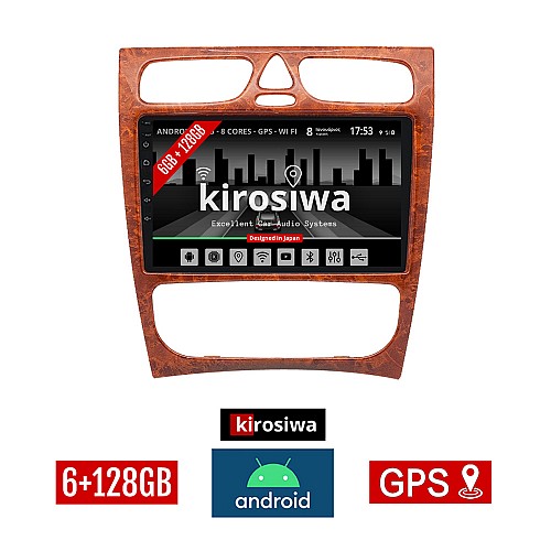 KIROSIWA 6+128GB MERCEDES C (W203) 1999-2004 Android οθόνη αυτοκίνητου 6GB με GPS WI-FI (ηχοσύστημα αφής 9" ιντσών Youtube Playstore MP3 USB Radio Bluetooth Mirrorlink DSP Apple Carplay Android Auto 4x60W, ξύλο, Benz, χρώμα ξύλου)