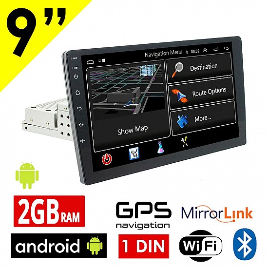 1-DIN Android (2GB RAM) οθόνη αυτοκινήτου 9" ιντσών με GPS (Playstore WI-FI Youtube USB 1DIN MP3 MP5 Bluetooth Mirrorlink Universal 4x60W πλοήγηση ηχοσύστημα) R92