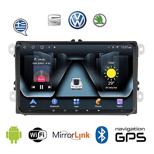 VW VOLKSWAGEN SKODA SEAT 2GB Android οθόνη 9" με GPS WI-FI (Bluetooth Playstore Youtube USB Video Radio ΟΕΜ Mirrorlink Polo Golf Leon 5 6 4 Octavia) 0315C