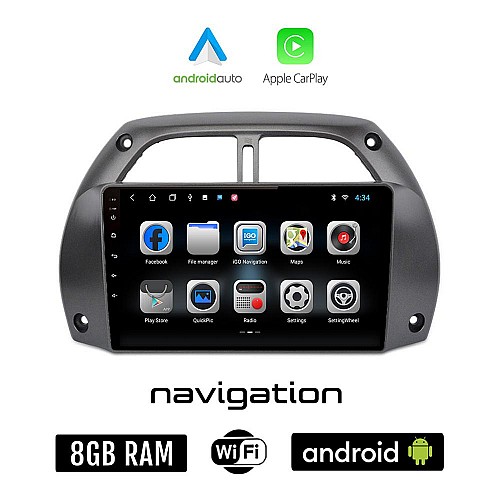 TOYOTA RAV 4 (2000-2006) Android οθόνη αυτοκίνητου 8GB + 128GB με GPS WI-FI (ηχοσύστημα αφής 9" ιντσών OEM Android Auto Apple Carplay Youtube Playstore MP3 USB Radio Bluetooth Mirrorlink εργοστασιακή, 4x60W)