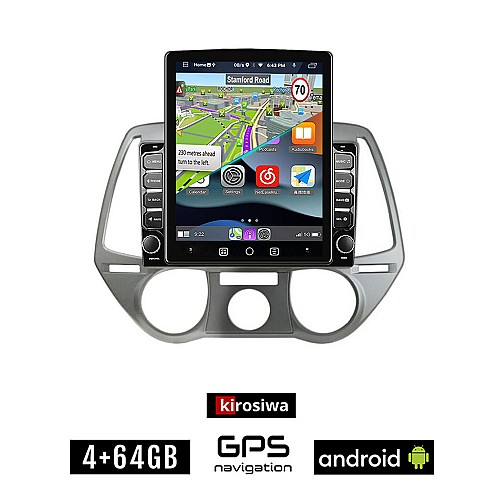 KIROSIWA HYUNDAI i20 (2008 - 2013) Android οθόνη αυτοκίνητου 4GB με GPS WI-FI (ηχοσύστημα αφής 9.7" ιντσών OEM Youtube Playstore MP3 USB Radio 4+64GB Bluetooth Mirrorlink εργοστασιακή, 4x60W, AUX)