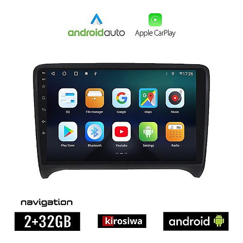 KIROSIWA AUDI TT (2007 - 2015) Android οθόνη αυτοκίνητου 2GB με GPS WI-FI (ηχοσύστημα αφής 9" ιντσών OEM Android Auto Apple Carplay Youtube Playstore MP3 USB Radio Bluetooth Mirrorlink εργοστασιακή, 4x60W, AUX)