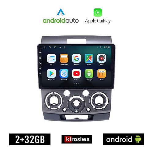KIROSIWA FORD RANGER 2007-2011 Android οθόνη αυτοκίνητου 2GB με GPS WI-FI (ηχοσύστημα αφής 9" ιντσών OEM Android Auto Apple Carplay Youtube Playstore MP3 USB Radio Bluetooth Mirrorlink εργοστασιακή, 4x60W, AUX)