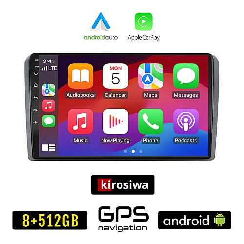 KIROSIWA AUDI A3 (2003-2012) Android οθόνη αυτοκίνητου 8GB + 256GB με GPS WI-FI (ηχοσύστημα αφής 9" ιντσών OEM Android Auto Apple Carplay Youtube Playstore MP3 USB Radio Bluetooth Mirrorlink Α3 εργοστασιακή, 4x60W, AUX)