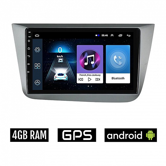 SEAT ALTEA (2004-2015) Android οθόνη αυτοκίνητου 4GB με GPS WI-FI (ηχοσύστημα αφής 9" ιντσών OEM Youtube Playstore MP3 USB Radio Bluetooth Mirrorlink εργοστασιακή, 4x60W, AUX, ασημί)
