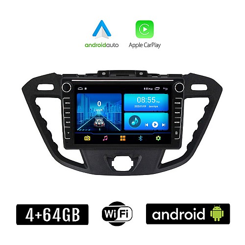 FORD TOURNEO CUSTOM (μετά το 2013) Android οθόνη αυτοκίνητου 4+64GB με GPS WI-FI (ηχοσύστημα αφής 8" ιντσών 4GB CarPlay Android Auto Car Play Youtube Playstore MP3 USB Radio Bluetooth Mirrorlink εργοστασιακή, 4x60W, Navi)