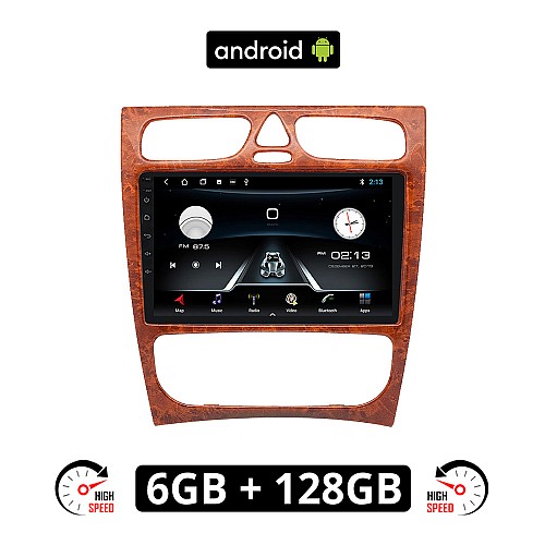 MERCEDES C (W203) 1999-2004 Android οθόνη αυτοκίνητου 6GB με GPS WI-FI (ηχοσύστημα αφής 9" ιντσών OEM Youtube Playstore MP3 USB Radio Bluetooth Mirrorlink εργοστασιακή, 4x60W, Benz, ξύλο, χρώμα ξύλου)