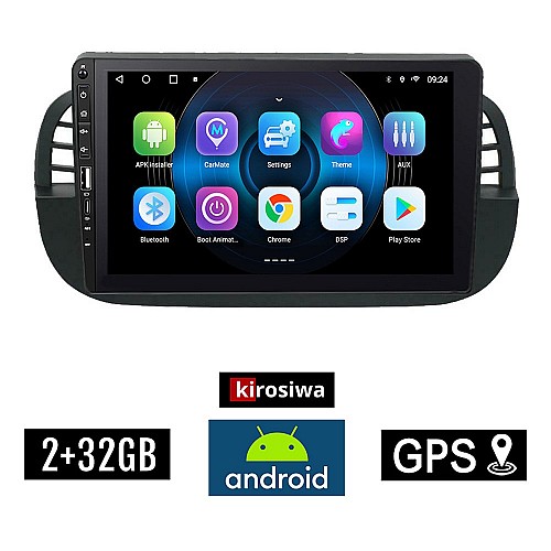 FIAT 500 (2008 - 2015) Android οθόνη αυτοκίνητου 2GB με GPS WI-FI (ηχοσύστημα αφής 9" ιντσών OEM Youtube Playstore MP3 USB Radio Bluetooth Mirrorlink εργοστασιακή, 4x60W, Navi, μαύρη) WR7078054