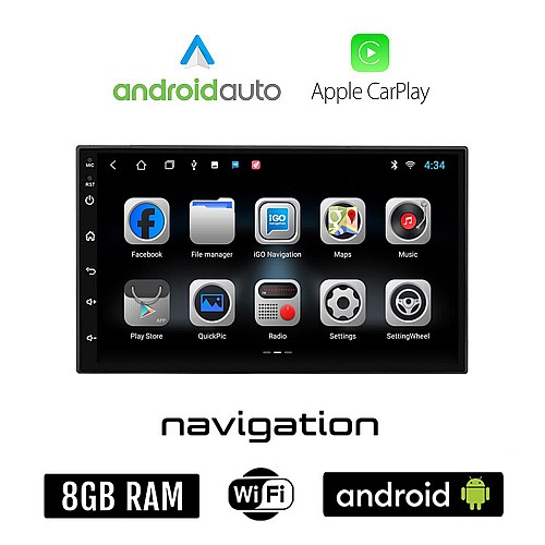 Android 8GB + 128GB οθόνη αυτοκινήτου 7" ιντσών με GPS WI-FI (ηχοσύστημα αφής 2-DIN OEM Android Auto Apple Carplay Youtube Playstore MP3 USB Radio Bluetooth Mirrorlink Universal 4x60W 2DIN πλοήγηση ηχοσύστημα)