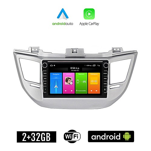 HYUNDAI TUCSON 2015-2019 Android οθόνη αυτοκίνητου με GPS WI-FI 2GB (ηχοσύστημα αφής 8" ιντσών Apple CarPlay Android Auto Car Play Youtube Playstore MP3 USB Radio Bluetooth Mirrorlink εργοστασιακή, 4x60W, Navi)