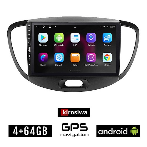 HYUNDAI i10 (2008 - 2013) Android οθόνη αυτοκίνητου 4GB με GPS WI-FI (ηχοσύστημα αφής 9" ιντσών OEM Youtube Playstore MP3 USB Radio Bluetooth Mirrorlink εργοστασιακή, 4x60W, Navi)