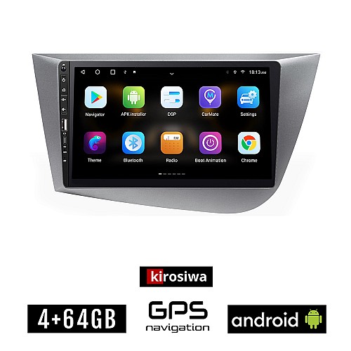 SEAT LEON (2005-2011) Android οθόνη αυτοκίνητου 4GB με GPS WI-FI (ηχοσύστημα αφής 9" ιντσών OEM Youtube Playstore MP3 USB Radio Bluetooth Mirrorlink εργοστασιακή, 4x60W, Navi, ασημί)