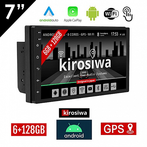 Kirosiwa 6GB με οθόνη αφής 7" ιντσών, Android, WI-FI και Ελληνικό GPS (6+128GB USB ηχοσύστημα Android Auto Apple Carplay Youtube 2DIN MP3 MP5 Bluetooth Mirrorlink οθόνη αυτοκινήτου 4x60W Universal)