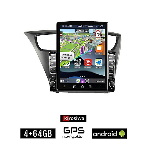 KIROSIWA HONDA CIVIC (2012 - 2016) Android οθόνη αυτοκίνητου 4GB με GPS WI-FI (ηχοσύστημα αφής 9.7" ιντσών OEM Youtube Playstore MP3 USB Radio 4+64GB Bluetooth Mirrorlink εργοστασιακή, 4x60W, AUX)