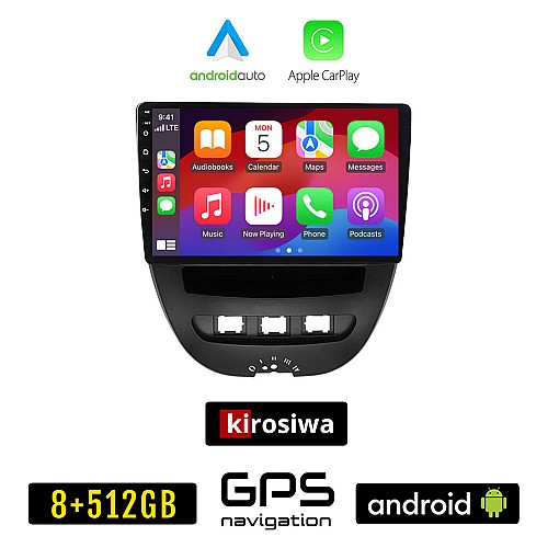 KIROSIWA CITROEN C1 (2005 - 2014) Android οθόνη αυτοκίνητου 8GB + 256GB με GPS WI-FI (ηχοσύστημα αφής 10" ιντσών OEM Android Auto Apple Carplay Youtube Playstore MP3 USB Radio Bluetooth Mirrorlink εργοστασιακή, 4x60W, AUX)