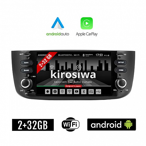 KIROSIWA 2+32GB FIAT PUNTO EVO (μετά το 2009) Android οθόνη αυτοκίνητου με GPS WI-FI DSP (ηχοσύστημα αφής 6.1" ιντσών Apple CarPlay Android Auto OEM Youtube Playstore Spotify MP3 USB Radio Bluetooth 4x60W Mirrorlink navi πλοηγός εργοστασιακoύ τύπου)