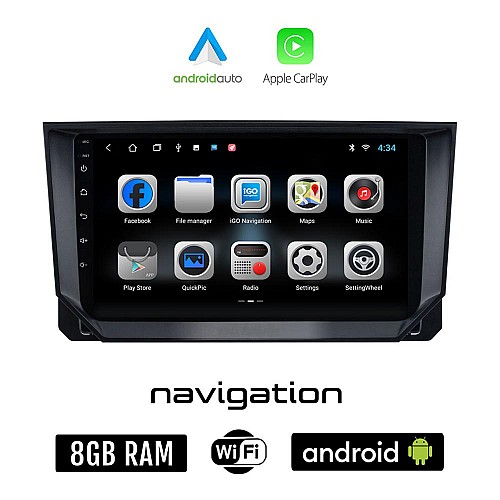 SEAT ARONA (μετά το 2017) Android οθόνη αυτοκίνητου 8GB + 128GB με GPS WI-FI (ηχοσύστημα αφής 9" ιντσών OEM Android Auto Apple Carplay Youtube Playstore MP3 USB Radio Bluetooth Mirrorlink εργοστασιακή, 4x60W)