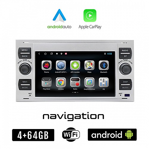 FORD S-MAX (2005 - 2008) 4GB Android οθόνη αυτοκίνητου με GPS WI-FI (Youtube Playstore 64GB ROM RAM ηχοσύστημα αφής 7" ιντσών Apple Carplay Android Auto OEM MP3 USB Bluetooth Mirrorlink εργοστασιακή silver ασημί)