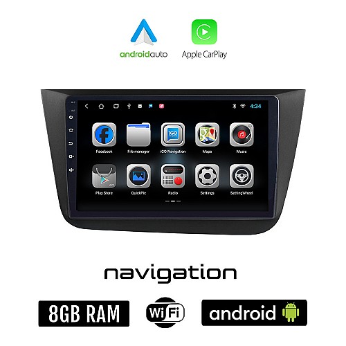 SEAT ALTEA (2004-2015) Android οθόνη αυτοκίνητου 8GB + 128GB με GPS WI-FI (ηχοσύστημα αφής 9" ιντσών OEM Android Auto Apple Carplay Youtube Playstore MP3 USB Radio Bluetooth Mirrorlink εργοστασιακή, 4x60W, μαύρο)