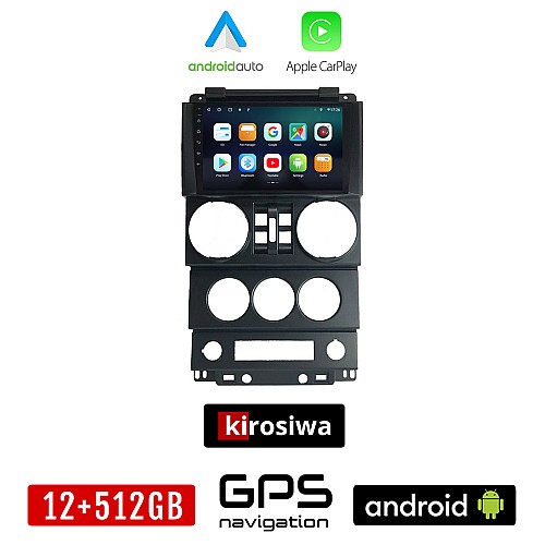 KIROSIWA JEEP WRANGLER (2006 - 2011) Android οθόνη αυτοκίνητου 12GB + 512GB με GPS WI-FI (ηχοσύστημα αφής 9" ιντσών OEM Android Auto Apple Carplay Youtube Playstore MP3 USB Radio Bluetooth Mirrorlink εργοστασιακή 4x60W, AUX)