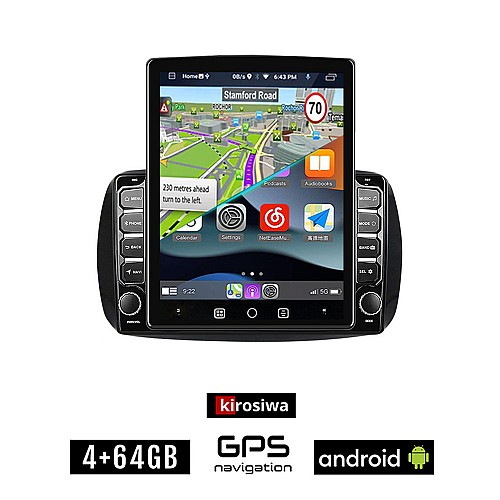 KIROSIWA SMART 453 (μετά το 2016) Android οθόνη αυτοκίνητου 4GB με GPS WI-FI (ηχοσύστημα αφής 9.7" ιντσών FORTWO OEM Youtube Playstore MP3 USB Radio 4+64GB Bluetooth Mirrorlink εργοστασιακή, AUX, 4x60W)