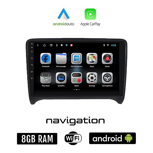 AUDI TT (2007 - 2015) Android οθόνη αυτοκίνητου 8GB + 128GB με GPS WI-FI (ηχοσύστημα αφής 9" ιντσών OEM Android Auto Apple Carplay Youtube Playstore MP3 USB Radio Bluetooth Mirrorlink εργοστασιακή, 4x60W)