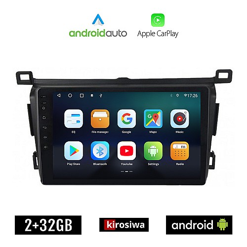 KIROSIWA TOYOTA RAV4 (2013 -  2019) Android οθόνη αυτοκίνητου 2GB με GPS WI-FI (ηχοσύστημα αφής 9" ιντσών OEM Android Auto Apple Carplay RAV 4 Youtube Playstore MP3 USB Radio Bluetooth Mirrorlink εργοστασιακή, 4 x 60W)