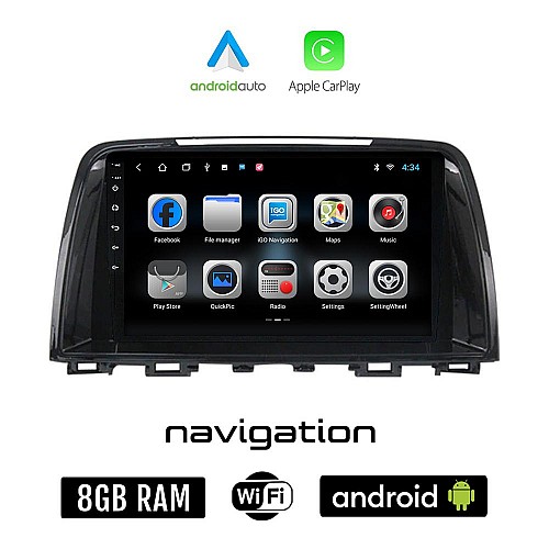 MAZDA 6 (2012-2017) Android οθόνη αυτοκίνητου 8GB + 128GB με GPS WI-FI (ηχοσύστημα αφής 9" ιντσών OEM Android Auto Apple Carplay Youtube Playstore MP3 USB Radio Bluetooth Mirrorlink εργοστασιακή, 4x60W)