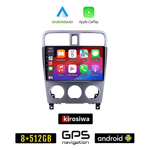 KIROSIWA SUBARU IMPREZA (2002-2008) Android οθόνη αυτοκίνητου 8GB + 256GB με GPS WI-FI (ηχοσύστημα αφής 9" ιντσών OEM Android Auto Apple Carplay Youtube Playstore MP3 USB Radio Bluetooth Mirrorlink εργοστασιακή, 4x60W, AUX)