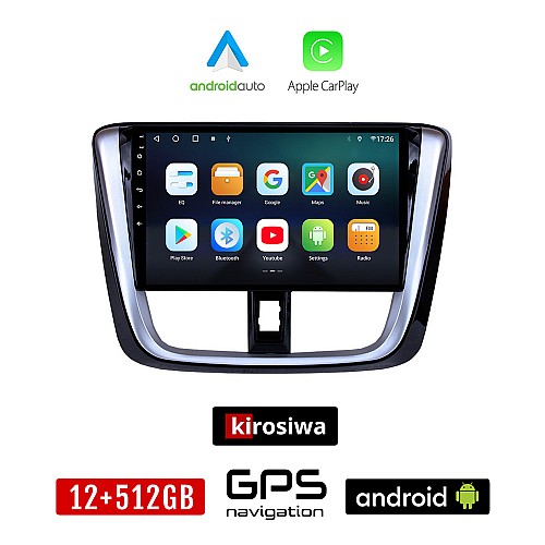 KIROSIWA TOYOTA YARIS (2015 - 2020) Android οθόνη αυτοκίνητου 12GB + 512GB με GPS WI-FI (ηχοσύστημα αφής 9" ιντσών OEM Android Auto Apple Carplay Youtube Playstore MP3 USB Radio Bluetooth Mirrorlink εργοστασιακή, 4x60W, AUX)