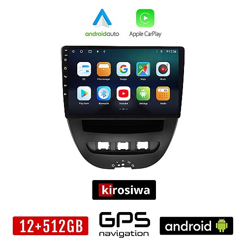 KIROSIWA CITROEN C1 (2005 - 2014) Android οθόνη αυτοκίνητου 12GB + 512GB με GPS WI-FI (ηχοσύστημα αφής 10" ιντσών OEM Android Auto Apple Carplay Youtube Playstore MP3 USB Radio Bluetooth Mirrorlink εργοστασιακή, 4x60W, AUX)