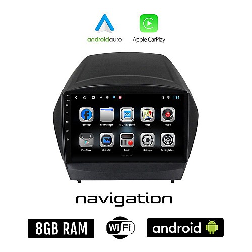 HYUNDAI IX35 2010-2015 Android οθόνη αυτοκίνητου με GPS WI-FI 8GB + 128GB (ηχοσύστημα αφής 9" ιντσών OEM Android Auto Apple Carplay Youtube Playstore MP3 USB Radio Bluetooth Mirrorlink εργοστασιακή, 4x60W)