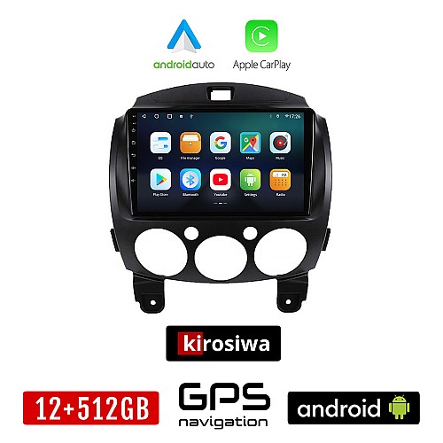 KIROSIWA MAZDA 2 2007-2014 Android οθόνη αυτοκίνητου 12GB + 512GB με GPS WI-FI (ηχοσύστημα αφής 9" ιντσών OEM Android Auto Apple Carplay Youtube Playstore MP3 USB Radio Bluetooth Mirrorlink εργοστασιακή, 4x60W, AUX)