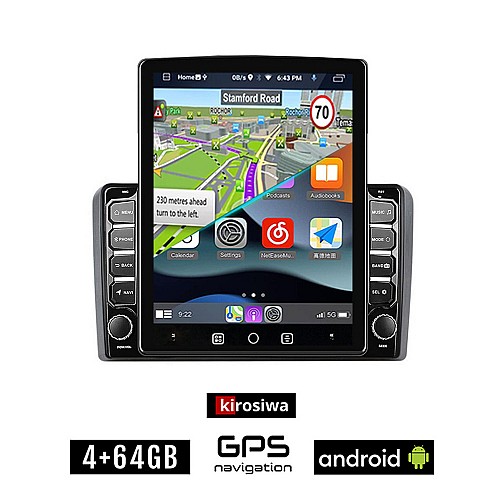 KIROSIWA AUDI A3 (2003-2012) Android οθόνη αυτοκίνητου 4GB με GPS WI-FI (ηχοσύστημα αφής 9.7" ιντσών OEM Youtube Playstore MP3 USB Radio 4+64GB Bluetooth Mirrorlink Α3 εργοστασιακή, 4x60W AUX)