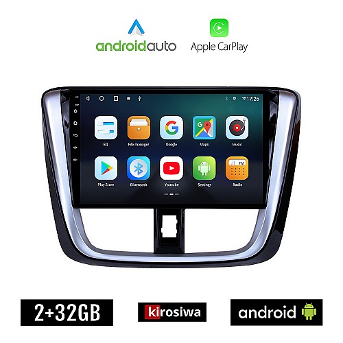 KIROSIWA TOYOTA YARIS (2015 - 2020) Android οθόνη αυτοκίνητου 2GB με GPS WI-FI (ηχοσύστημα αφής 9" ιντσών OEM Android Auto Apple Carplay Youtube Playstore MP3 USB Radio Bluetooth Mirrorlink εργοστασιακή, 4x60W, AUX)