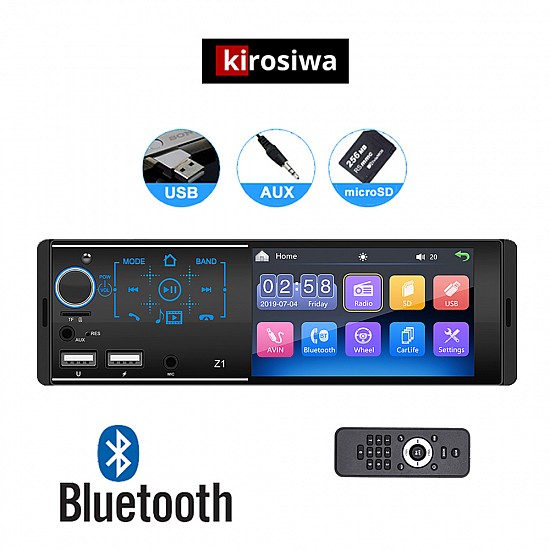 Multimedia ράδιο Kirosiwa με οθόνη αφής 4.1'' ιντσών Bluetooth και 2 USB (Ελληνικό μενού 1-DIN ανοιχτή ακρόαση ραδιόφωνο MP3 MP5 Video 1DIN microSD αυτοκινήτου Universal 4x60W) BR-1529
