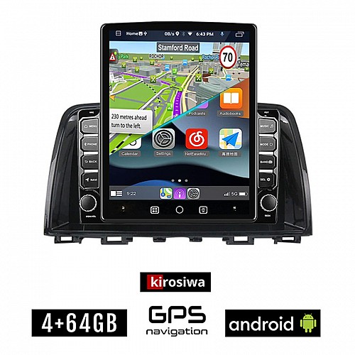 KIROSIWA MAZDA 6 (2012-2017) Android οθόνη αυτοκίνητου 4GB με GPS WI-FI (ηχοσύστημα αφής 9.7" ιντσών OEM Youtube Playstore MP3 USB Radio 4+64GB Bluetooth Mirrorlink εργοστασιακή, 4x60W, AUX)