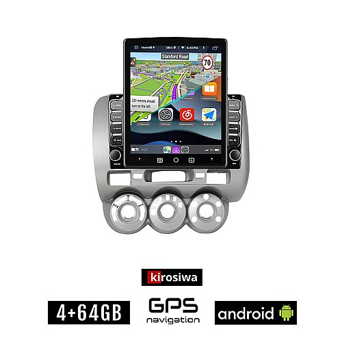 KIROSIWA HONDA JAZZ 2002-2008 Android οθόνη αυτοκίνητου 4GB με GPS WI-FI (ηχοσύστημα αφής 9.7" ιντσών OEM Youtube Playstore MP3 USB Radio 4+64GB Bluetooth Mirrorlink εργοστασιακή, 4x60W, AUX)