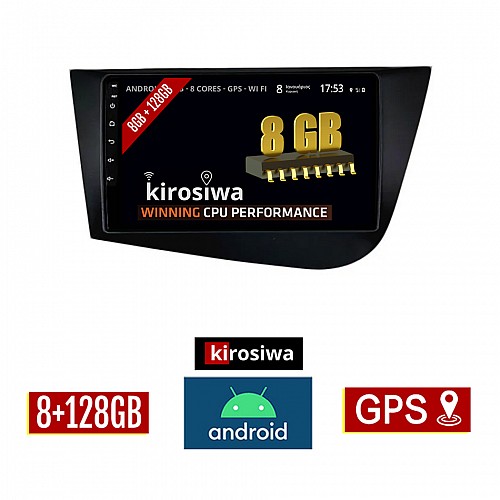 KIROSIWA 8GB + 128GB SEAT LEON (2005-2011) Android οθόνη αυτοκίνητου με GPS WI-FI (ηχοσύστημα αφής 9" ιντσών OEM Youtube Playstore MP3 USB Radio Bluetooth Mirrorlink DSP Apple Carplay Android Auto 4G Sim Card 4x60W, AUX, μαύρο)
