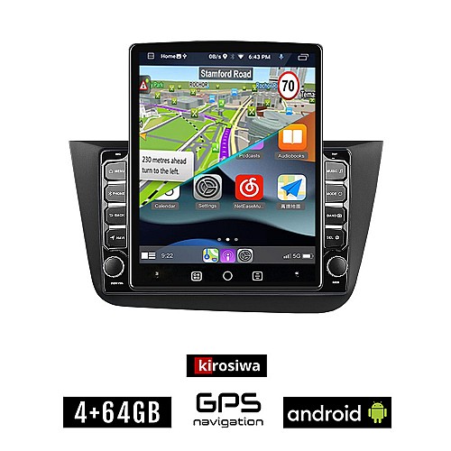 KIROSIWA SEAT ALTEA (2004-2015) Android οθόνη αυτοκίνητου 4GB με GPS WI-FI (ηχοσύστημα αφής 9.7" ιντσών OEM Youtube Playstore MP3 USB Radio 4+64GB Bluetooth Mirrorlink εργοστασιακή, 4x60W, μαύρο)